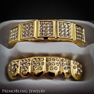 Gold top block grillz set